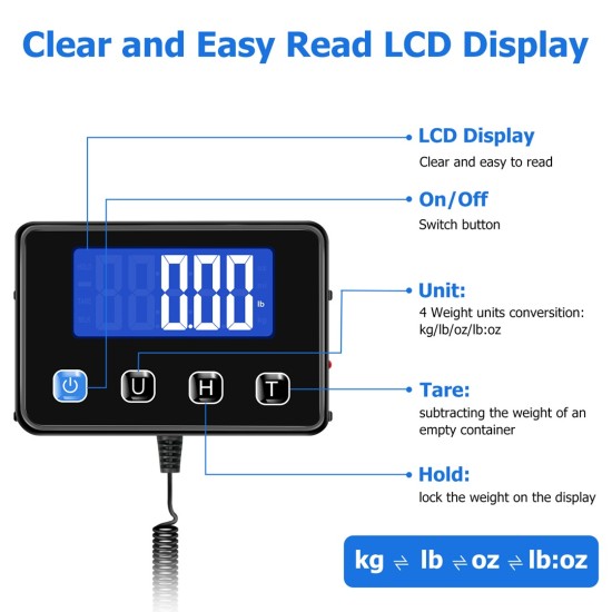 KUAIVO Shipping Scale, 440 lbs/0.35oz High Accurate Digital Postal Scale with Hold/Tare Function, Postage Scale for Packages, Luggage, Small Business, Home Use, Battery & Charging Cable Include