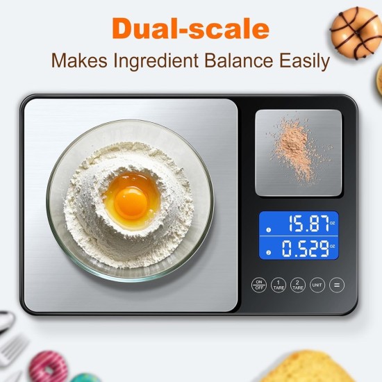 KUAIVO 0.001oz/33lbs Dual Platform Food Kitchen Scales Digital Weight Grams and Ounces, Two Precisions Kitchen Scale for Sourdough Bread, Baking and Cooking with 7 Units Tare, Accumulation Functions