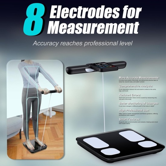 KUAIVO 8 Electrode Smart Body Fat Scale with BMI, Body Fat, Muscle Mass, 28 Body Composition Metrics, Rechargeable High Precision Scale with Color VA Display for Home & Fitness