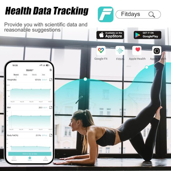 KUAIVO 8 Electrode Smart Body Fat Scale with BMI, Body Fat, Muscle Mass, 28 Body Composition Metrics, Rechargeable High Precision Scale with Color VA Display for Home & Fitness