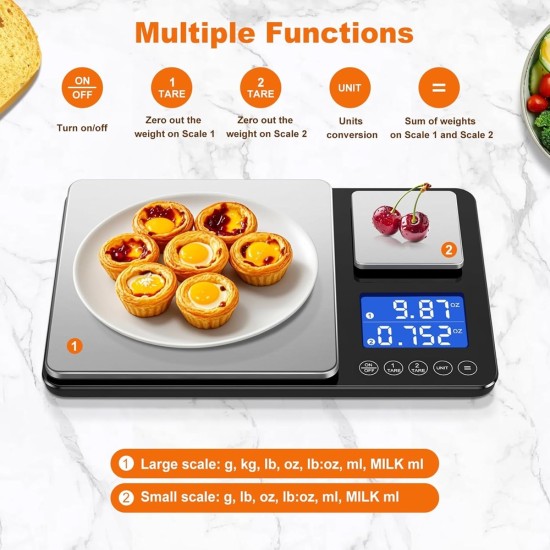 KUAIVO 0.001oz/33lbs Dual Platform Food Kitchen Scales Digital Weight Grams and Ounces, Two Precisions Kitchen Scale for Sourdough Bread, Baking and Cooking with 7 Units Tare, Accumulation Functions