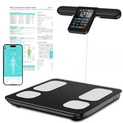 KUAIVO 8 Electrode Smart Body Fat Scale with BMI, Body Fat, Muscle Mass, 28 Body Composition Metrics, Rechargeable High Precision Scale with Color VA Display for Home & Fitness