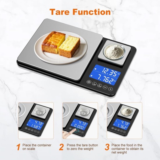KUAIVO 0.001oz/33lbs Dual Platform Food Kitchen Scales Digital Weight Grams and Ounces, Two Precisions Kitchen Scale for Sourdough Bread, Baking and Cooking with 7 Units Tare, Accumulation Functions
