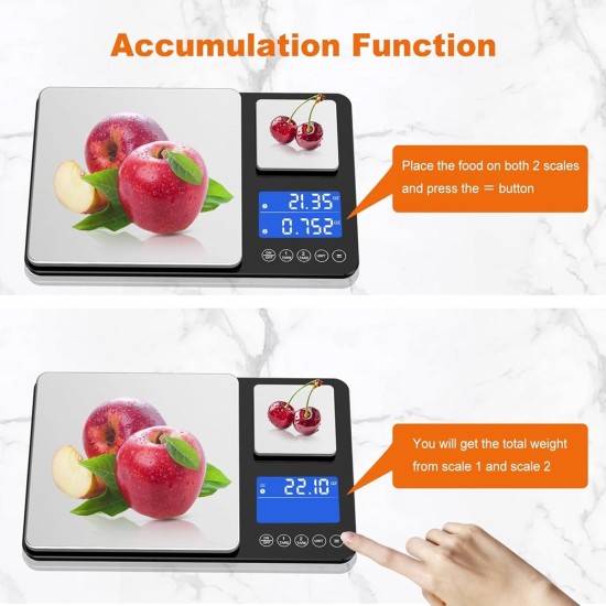 KUAIVO 0.001oz/33lbs Dual Platform Food Kitchen Scales Digital Weight Grams and Ounces, Two Precisions Kitchen Scale for Sourdough Bread, Baking and Cooking with 7 Units Tare, Accumulation Functions